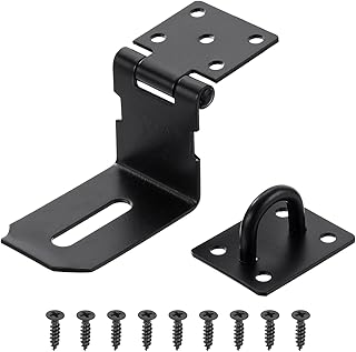 PATIKIL 4 Inch Door Locks Hasp Latch, 90 Degree Right Angle Stainless Steel Hinge Lock Padlock Clasp Hasp Lock Latch with Screws, Black