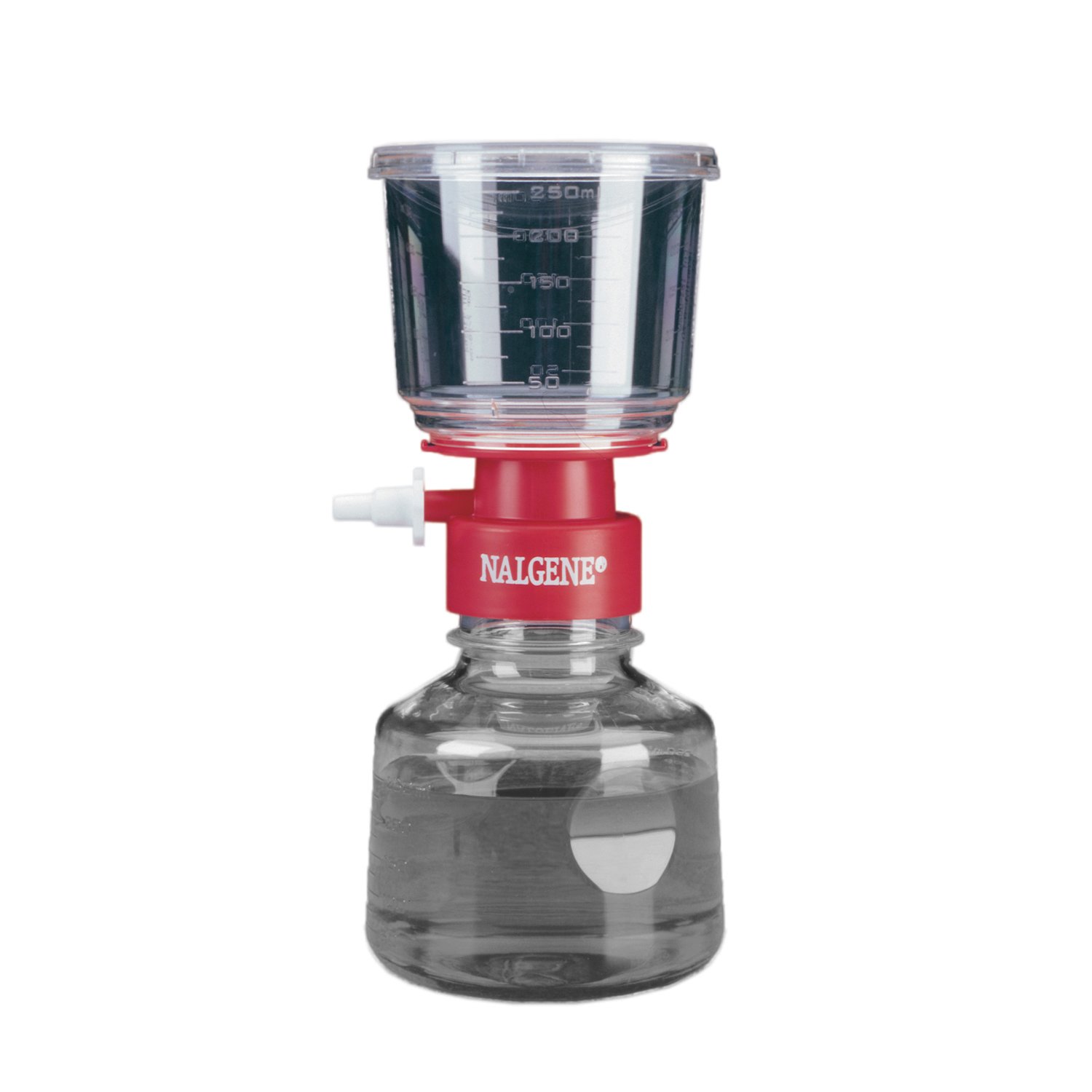 Nalgene MF75 Series Polystyrene Nylon Lab Filter Unit, Red Collar, 0.45 Micron, 50mm Membrane Diameter, 150mL Capacity (Case of 12)