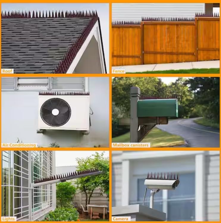 Image of Anti-Bird & Animal Spikes - Pack of 5 | Brown | Weatherproof Deterrent for Pigeons, Cats, Monkeys, Crows & More | Easy Install for Balcony, AC & Windows