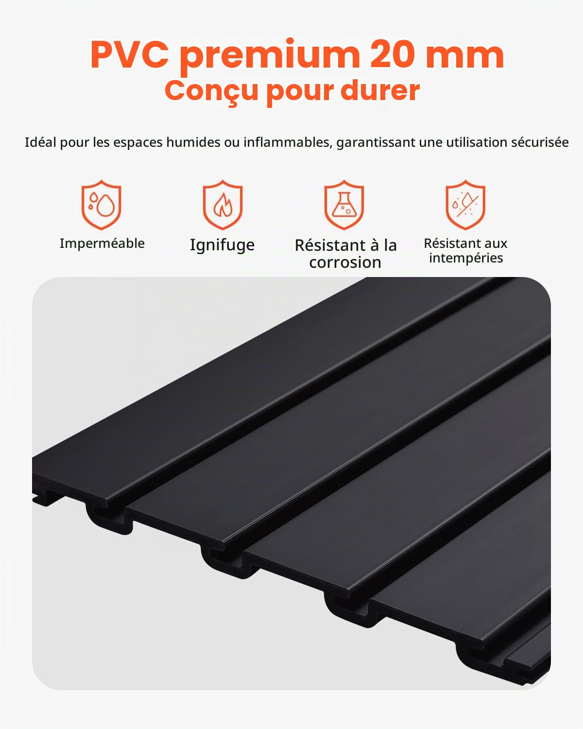 VEVOR Panneau à Lattes Mural Garage, 1225 x 645 mm, Panneau Rangement Outils en PVC avec Conception Modulaire, Porte-outils Muraux pour Affichage, Organisation, Stockage, Atelier, Artisanal, Noir