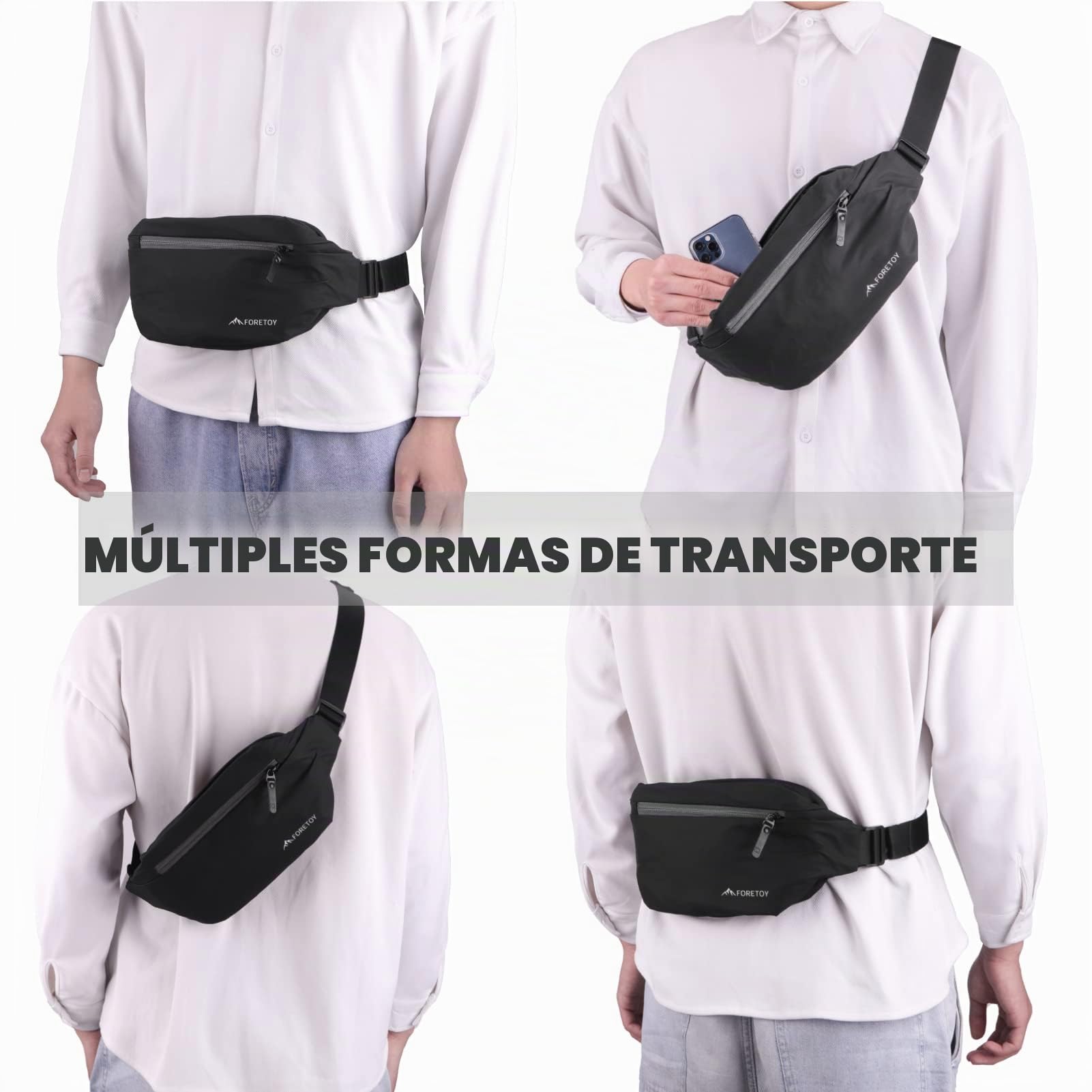 FORETOY Riñonera Mujer Hombre,Riñonera Impermeable Bolso de Cintura Deportiva con 4 Bolsillos, con Botella para Running Marcha Bici Viajes Correr Senderismo al Aire Libre Deporte
