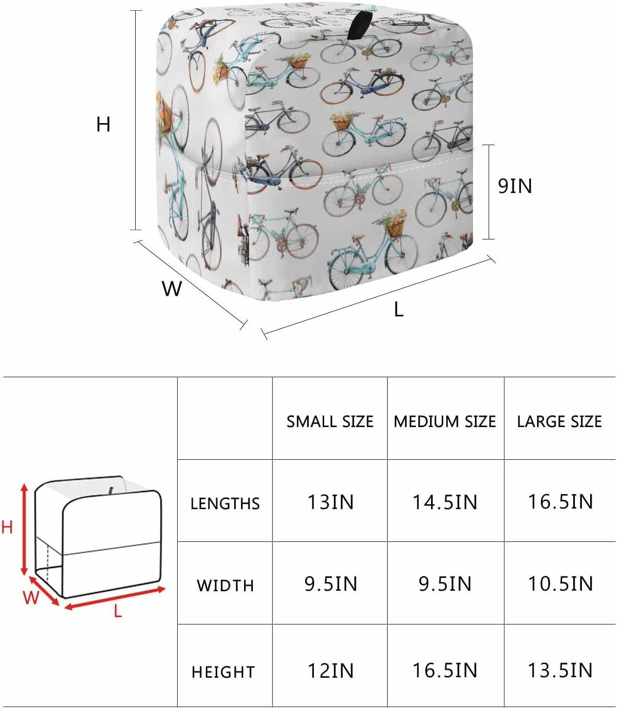 Bicycles Stand Mixer Cover with Storage Pocket, Waterproof Kitchen Mixer Covers, White Vintage Vehicle Modern Abstract Art Kitchen Appliance Dust Cover Compatible with 5-8 Quart Mixers