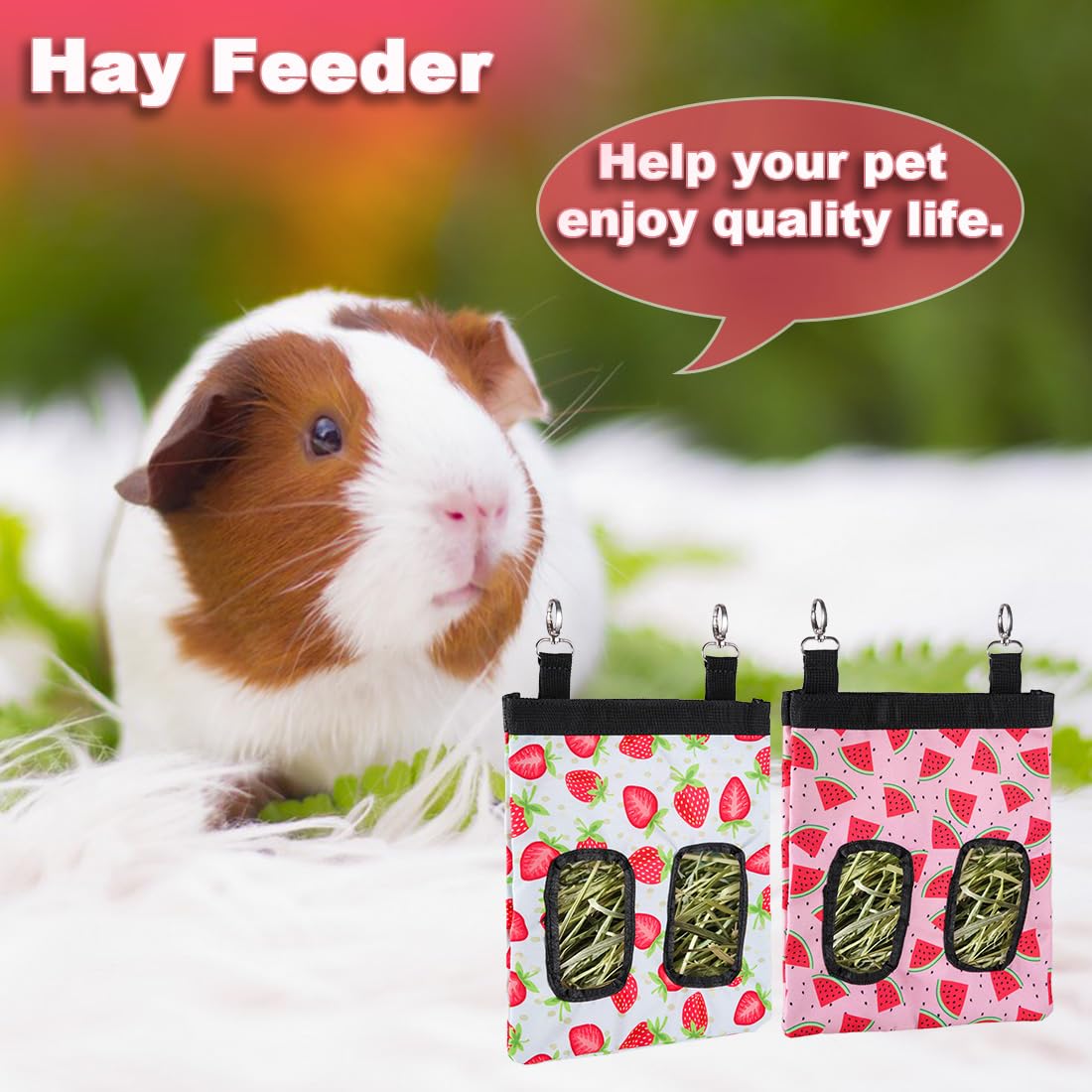 DZWLKJ Guinea Pig Hay Feeder, 2 Pack, 10 x 8 x 0.4 Inches, Stainless Steel, Rabbit Hay Bag, 600D Oxford for Small Pets,Chinchilla,Hamsters - image 7