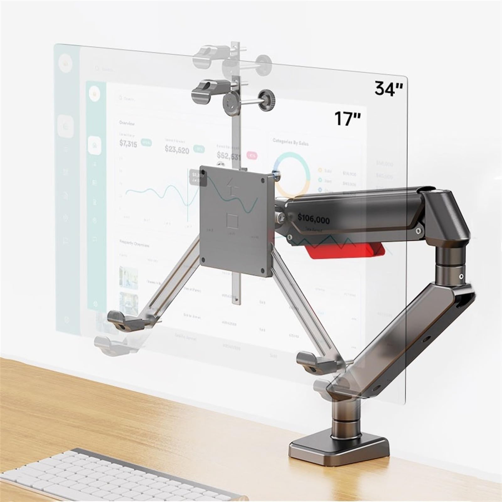 Soporte para monitor de escritorio, brazo de monitor único con resorte de gas, se adapta a monitores no VESA de 32 pulgadas, altura e inclinación ajustables para un espacio de trabajo ergonómico