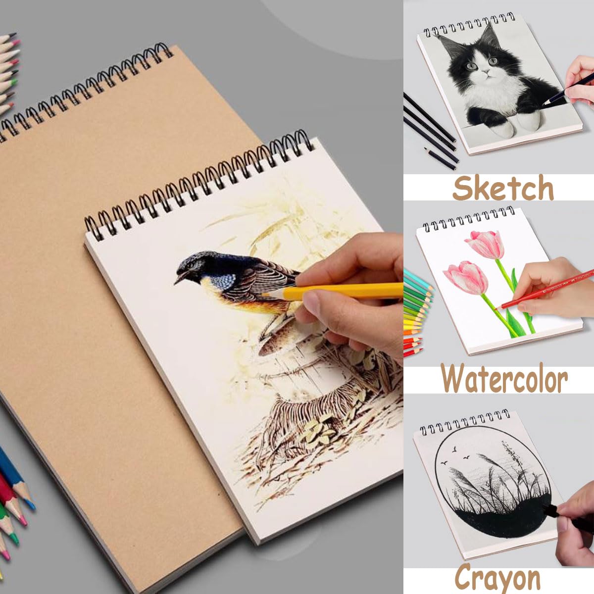 Skizzenbuch, A4, A5, Spiralbindung, 160 g/m², säurefreies Kunst-Skizzenbuch, künstlerisches Zeichnen, Malen, Schreibpapier für Kinder, Erwachsene, Anfänger, Künstler (2 Stück, A4A5)