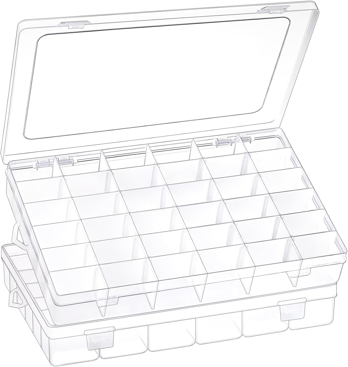 AM ANNA 2 Pack 36 Grids Clear Plastic Organizer Box with Adjustable Dividers,Small Craft Organizers and Storage Compartment Container for Bead, DIY Crafts, Art, Nail, Jewelry, Fishing Tackle