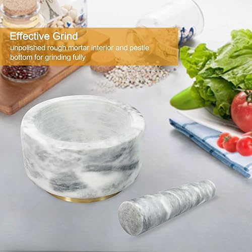 Miniatura 3 de X-cosrack Juego de mortero y mortero de mármol con base de cobre y almohadilla antiarañazos molinillo de piedra sólida para hierbas especias