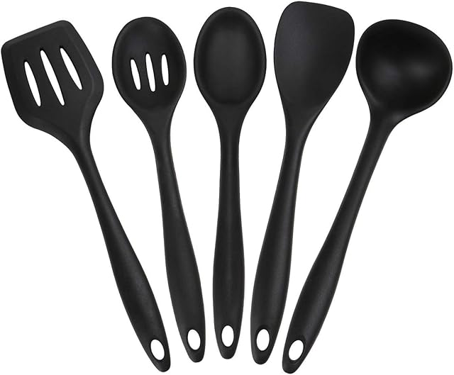 Joyoldelf 5 Piece Premium Silicone Kitchen Baking Set - Spatulas, Spoons & Turner - Heat Resistant Cooking Utensil