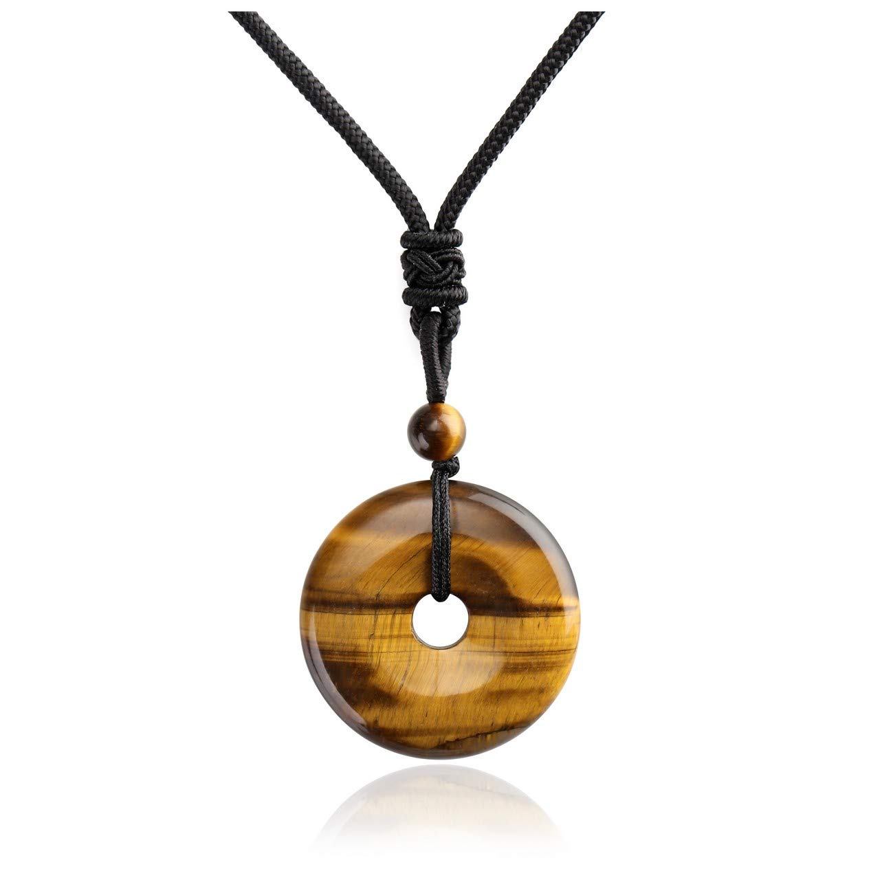 30mm Circle Donut Healing Crystals Necklace Natural Semi-Precious Chakra Gemstone Stone Amulet Lucky Coin Donuts Charm Protection Quartz Reiki Pendant Necklace for Men Women Adjustable Rope-image-48
