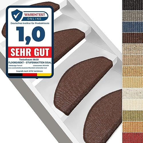Floordirekt Sisal Stufenmatten braun innen 15 Stück halbrund, Treppenstufen Matten für...