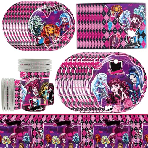 PLNVNVP 81 Pcs Monster Thème Party Vaisselle, Vaisselle de fête pour Enfants, Assiettes, Serviettes En Papier, Tasses, Nappe, Set de Vaisselle pour Fête d'anniversaire -10Position