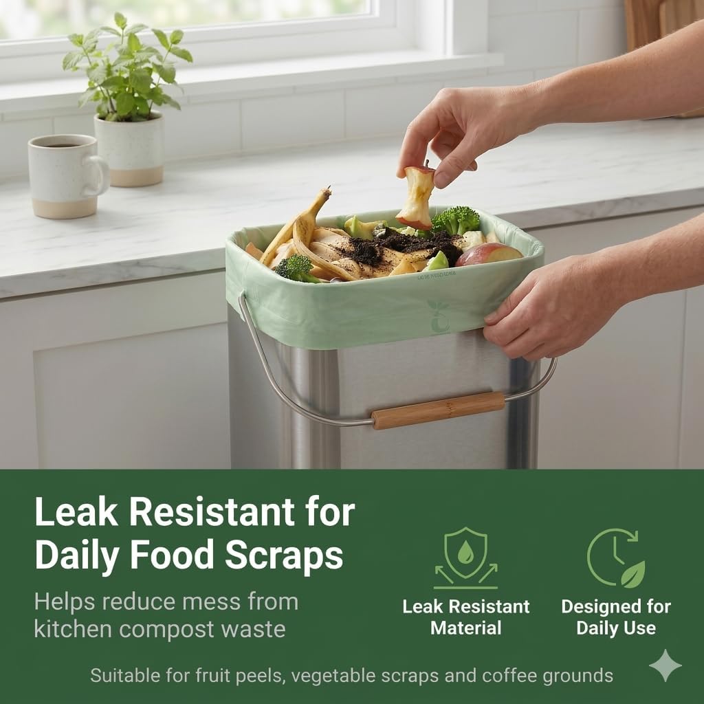 C Crystal Lemon 50 Count Biodegradable Kitchen Food Waste Bags - 6 Gallon Scraps Bags - Heavy Duty Compostable Waste Bags for Kitchen - Unscented Trash Bags 6 Gallon for Yard, Food