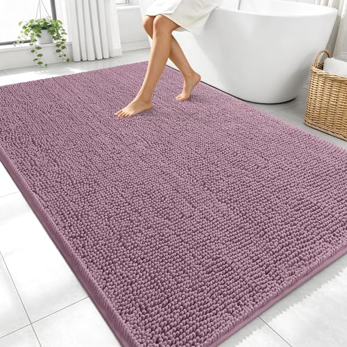 Image of OLANLY Large Bathroom Rugs 70x46, Extra Soft Absorbent Chenille Bath Rugs, Rubber Backing Quick Dry, Machine Washable Bath Mats for Bathroom Floor, Tub and Shower, Home Decor Accessories, Deep Plum
