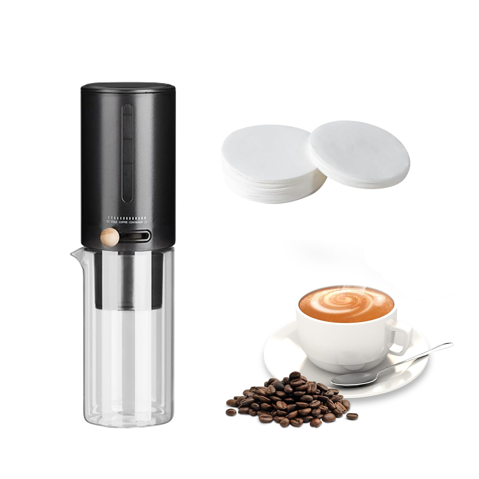 Cold Brew Coffee Maker, macchine da caffè per caffè Cold Brew Coffee e tè freddo, macchine da caffè gocciolante, velocità di estrazione a freddo regolabile, viene fornito con 100 carta