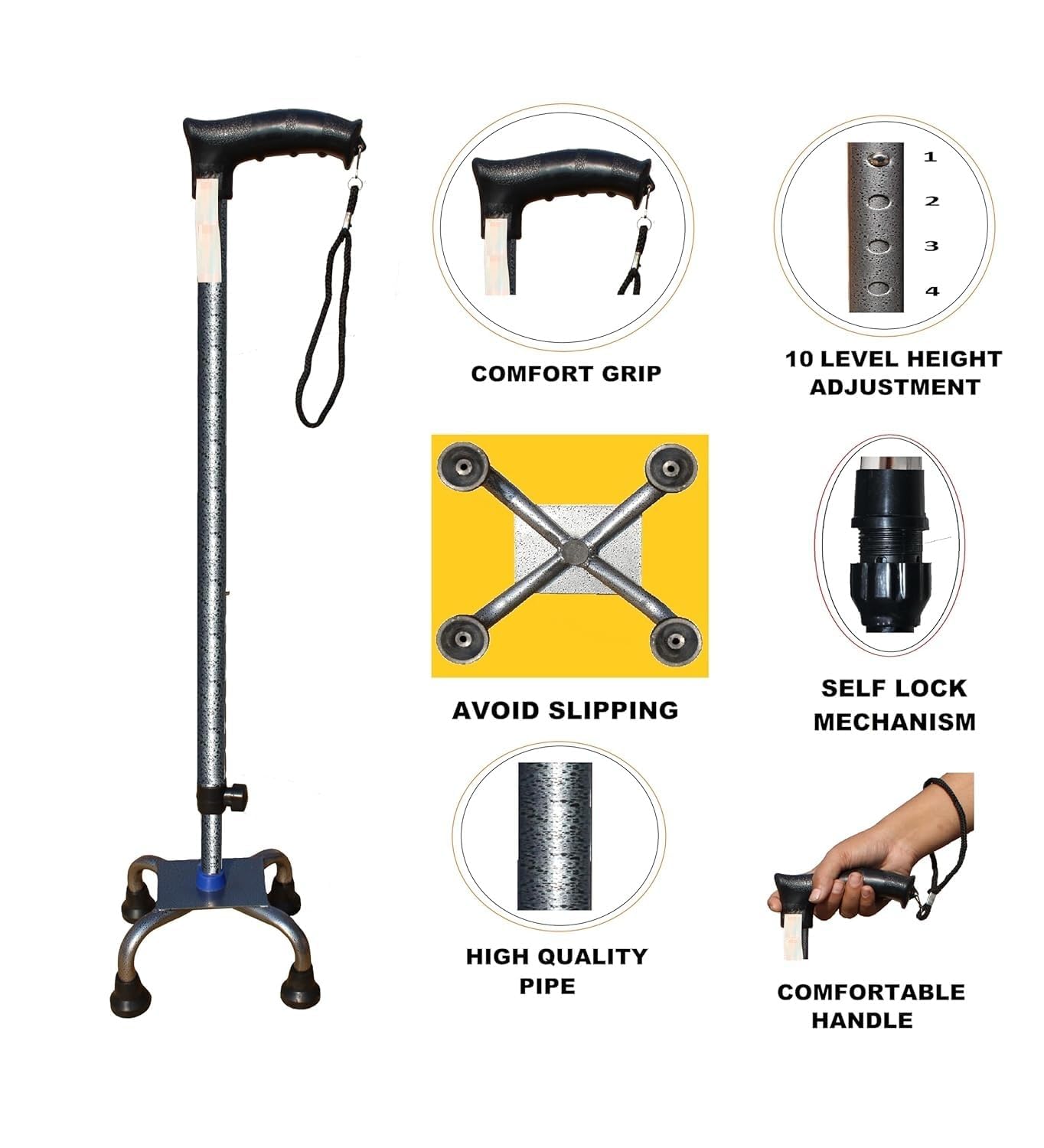 4 nogi antyczna Dori regulowana wysokość mężczyźni kobiety starsi ludzie laska do chodzenia - unisex 81 cm