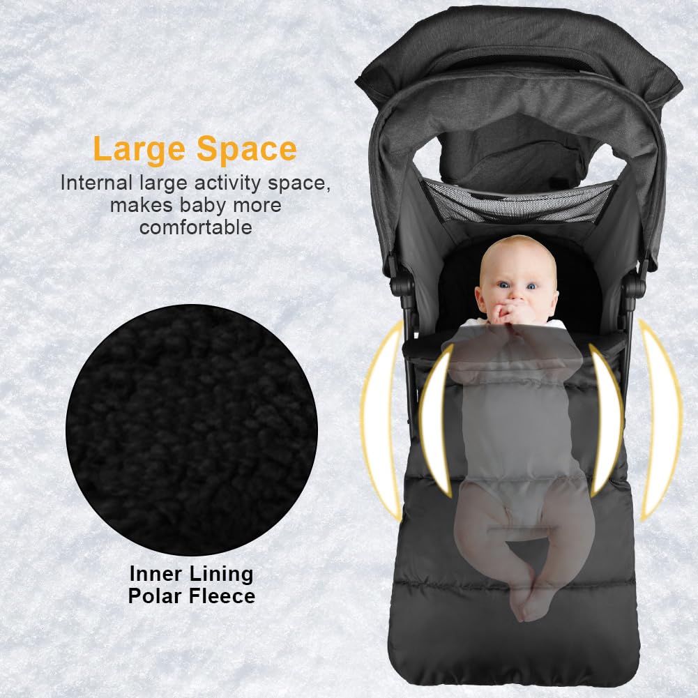 Vicloon Coprigambe Passeggino, Sacco Termico Passeggino Universale, Fodera in Pile Polare, Sacco Passeggino Invernale con Cerniera, Impermeabile, Antivento, Lavabile in Lavatrice(Nero)