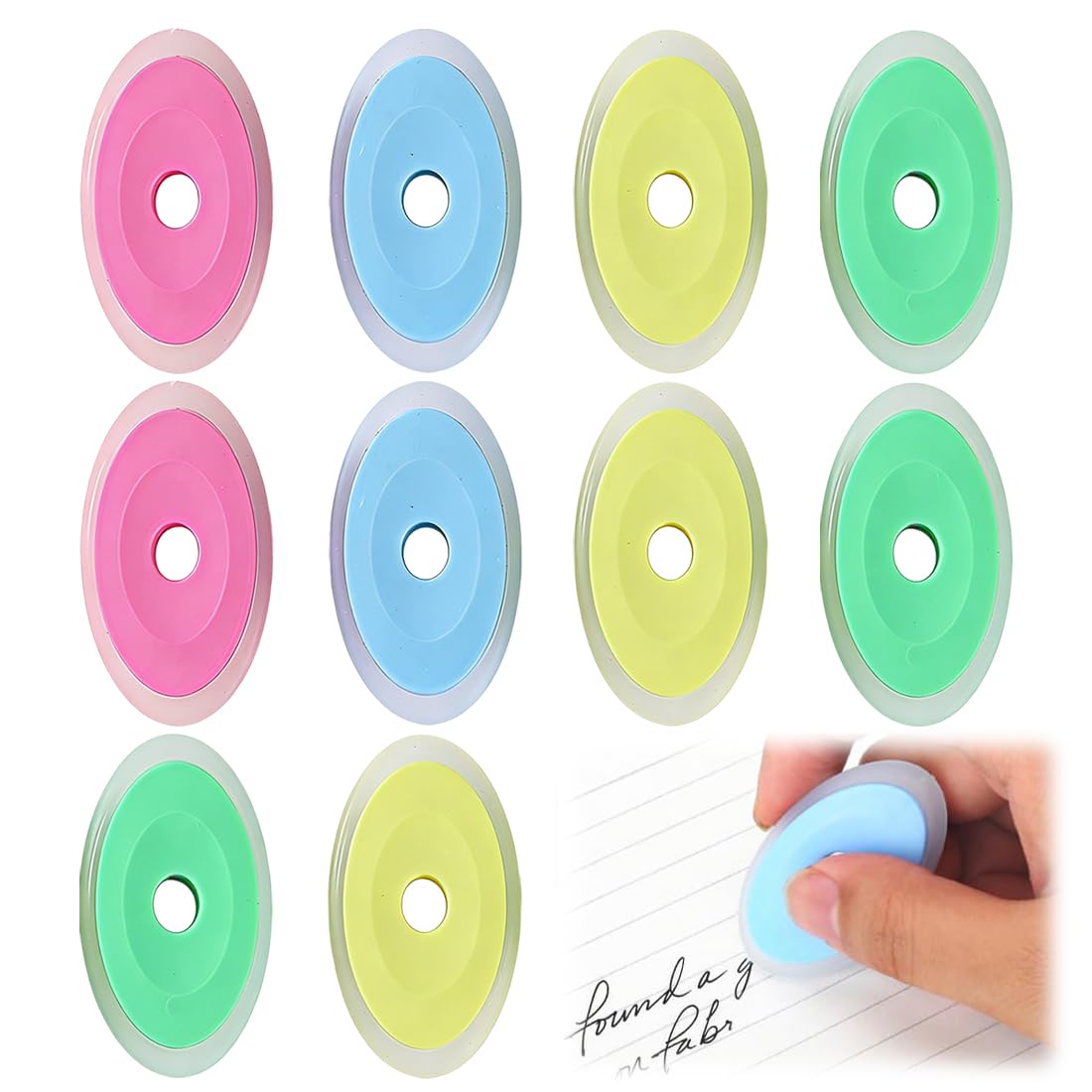 MKEWUU Boli Borrable, 10 Unidades Gomas Silicona Ovaladas, Tamaño Pequeño Colores Mixtos, Para Estudiantes Oficina