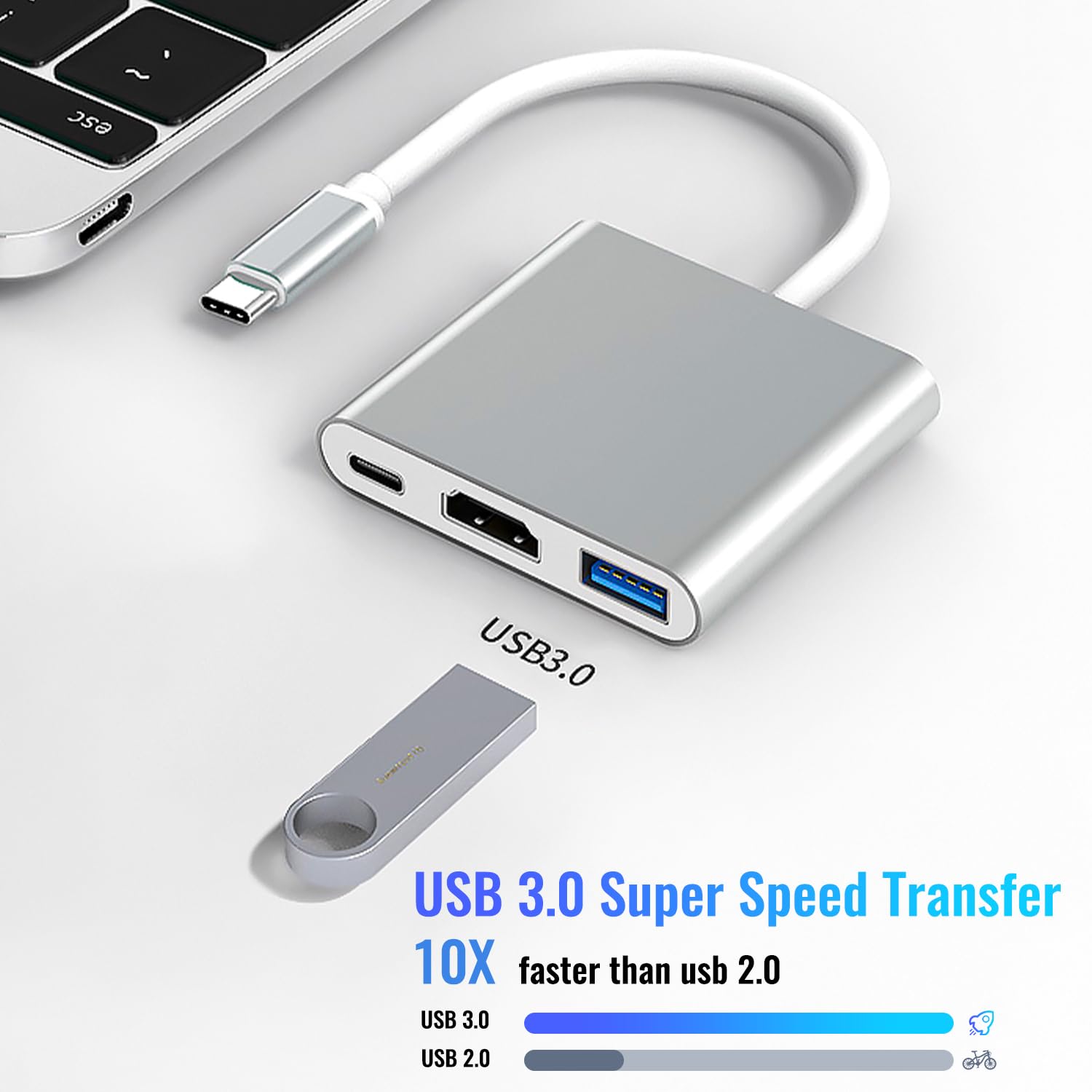 DAILINK 3-IN-1 Adattatore USB C HDMI, Light-Ning to HDMI Cavo HDMI per TV Adattatore, Adattatore USB C a HDMI, Multiporta Digitale AV con 4K HDMI, USB-A 3.0, 3in1 Plug and Play HDMI USB C