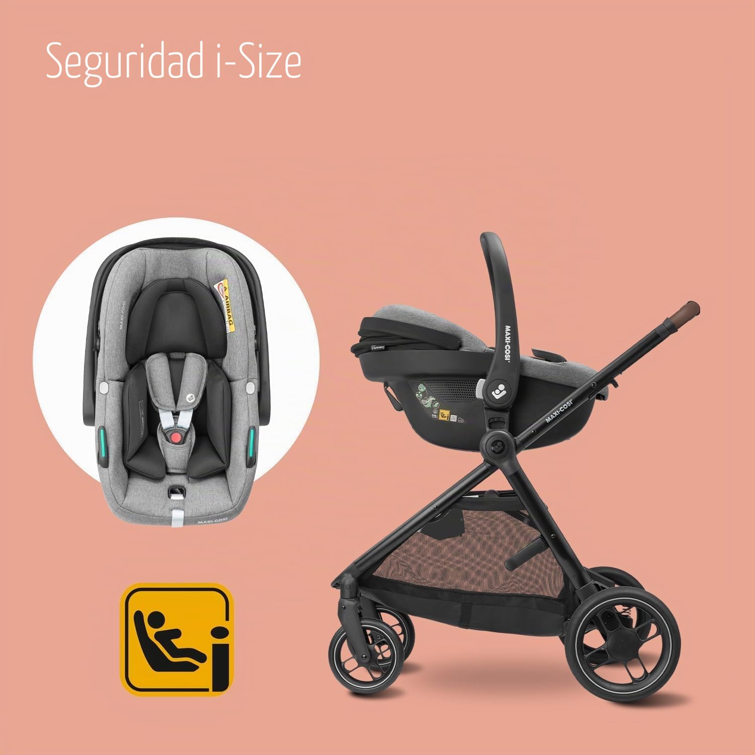 Maxi-Cosi Zelia S Trio - Cochecito de bebé 3 en 1, 0-4 años, hasta 22 kg, plegable, compacto y reclinable, con asiento de coche CabrioFix S i-Size, accesorios, bolsa de guardería, gris