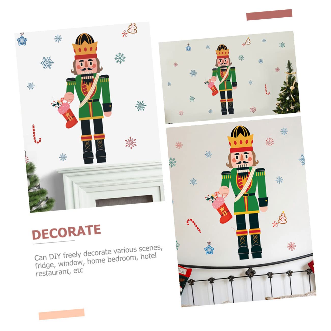 ABOOFAN 4 Fogli Vetrofanie natalizie la finestra dello schiaccianoci aggrappa decorazioni per finestre con fiocchi di neve calamite frigorifero adesivi frigorifero decorazione natalizia