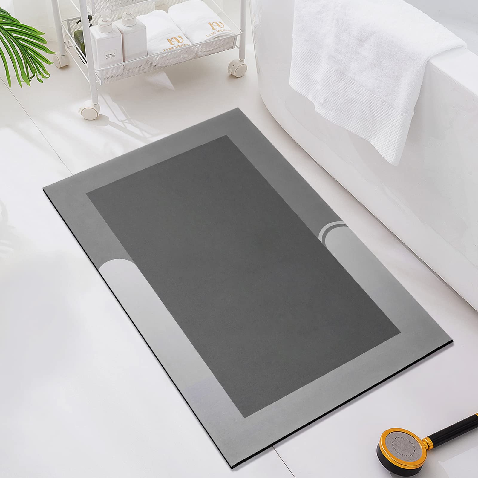 Kmson Bath Mat, Napa Skin Non Slip Bathroom Rug, Ultra Soft and Super Absorbent Diatomite Bath Carpet, Dirt Barrier Quick Dry Floor Door Mat Kitchen Rug Grey — image 1