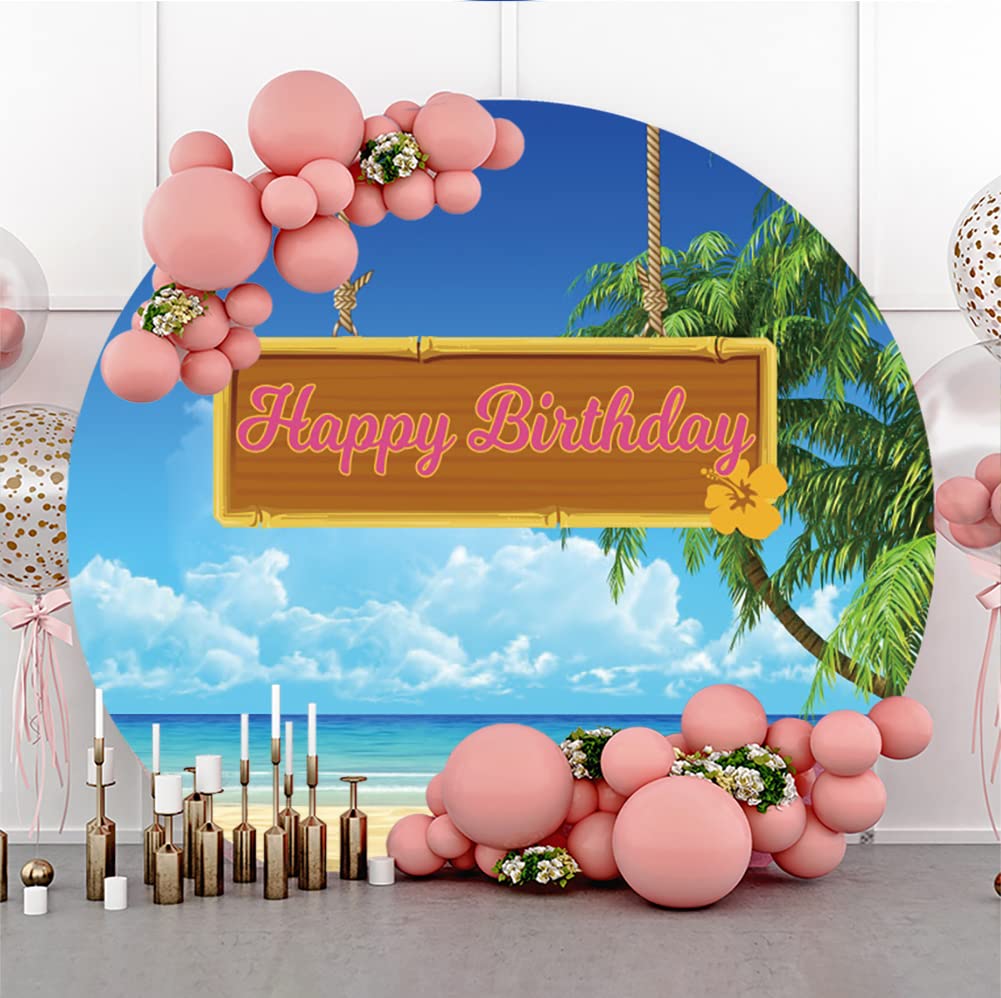 2,3 x 2,3 m przyjęcie urodzinowe tło tkanina prosta plaża motyw Happy Birthday baner kreskówka wisząca drewniana deska palma strzelanie tło koło tło na baby shower dekoracja