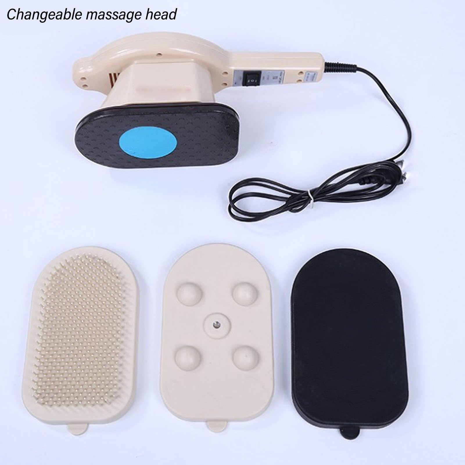 Generic Masajeador Eléctrico de Mano con Función de Calefacción y 3 Cabezales Intercambiables, Herramienta Corporal de Percusión en Forma de Hierro para Relajación de Tejido Profundo (Enchufe