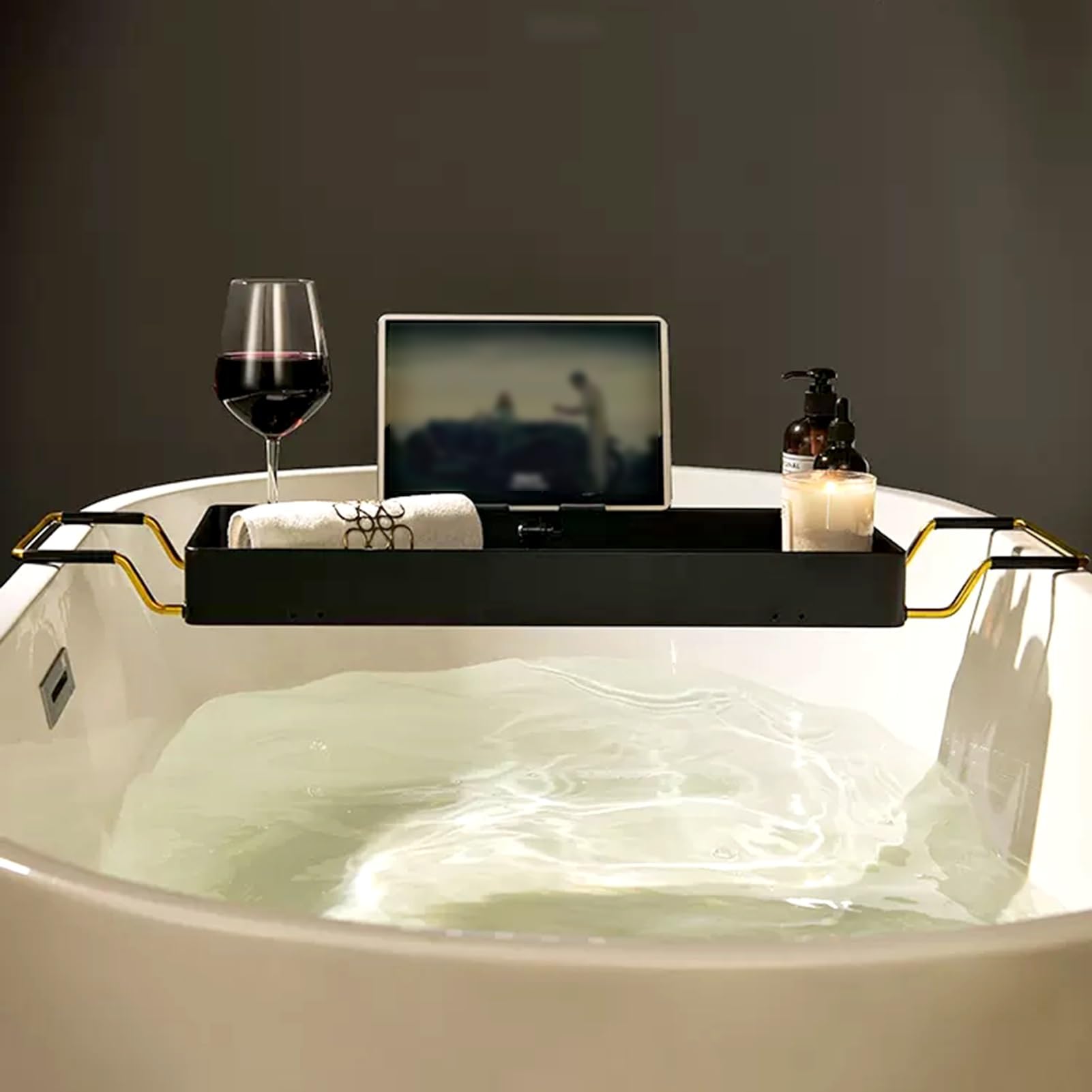 Badewannentabletts, Badewannentablett aus Acryl für die Badewanne, 76–92 cm, ausziehbare Seiten, Badewannen-Organizer-Gestell, passend für die meisten Badewannen, wasserdichtes Badezimmer-Au