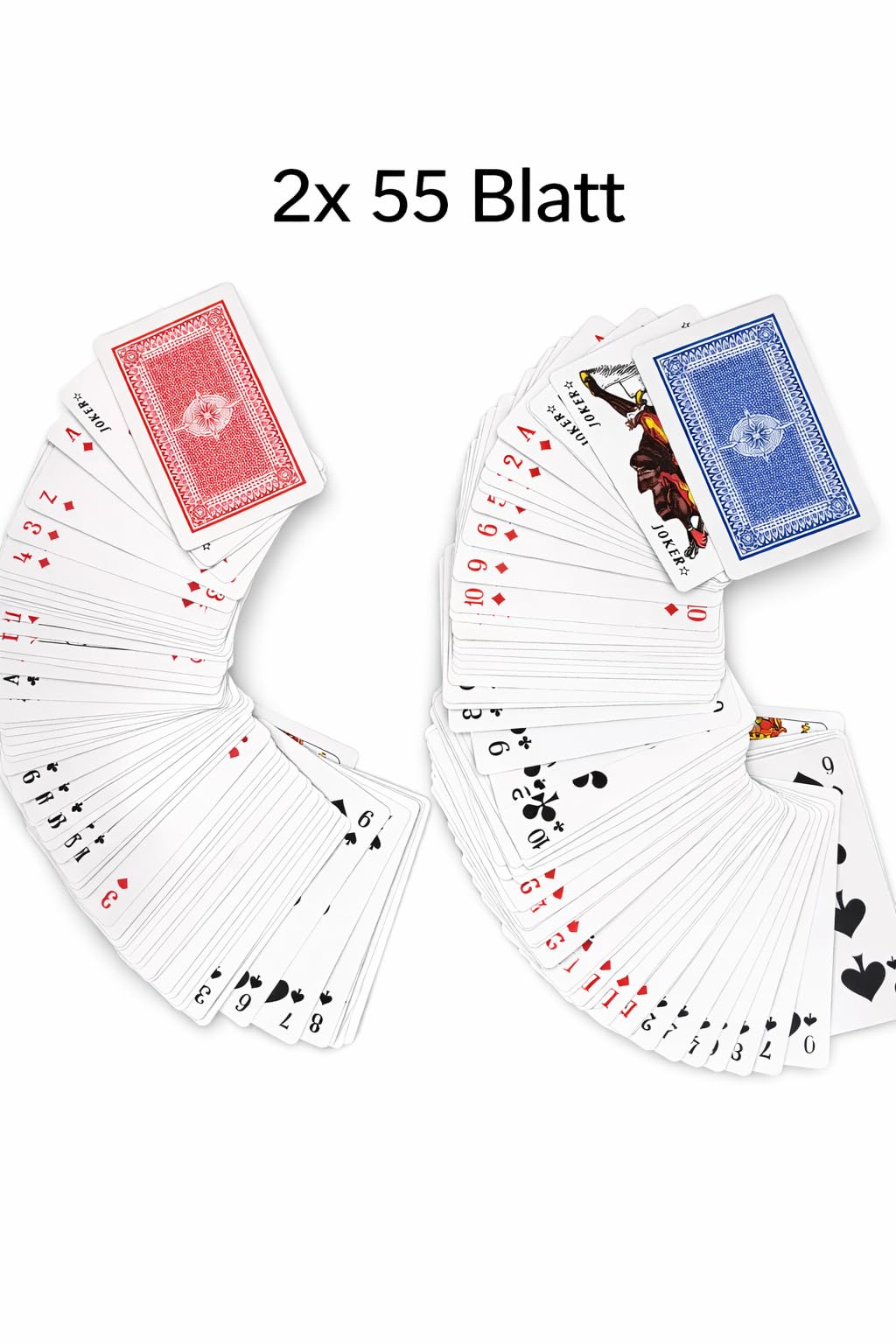 Rommé Karten 2x55 Blatt – Doppel Kartenspiel mit Joker – Spielkarten Set für Rommé, Skat, Poker, Doppelkopf & Bridge – Klassische Spielkarten für Erwachsene