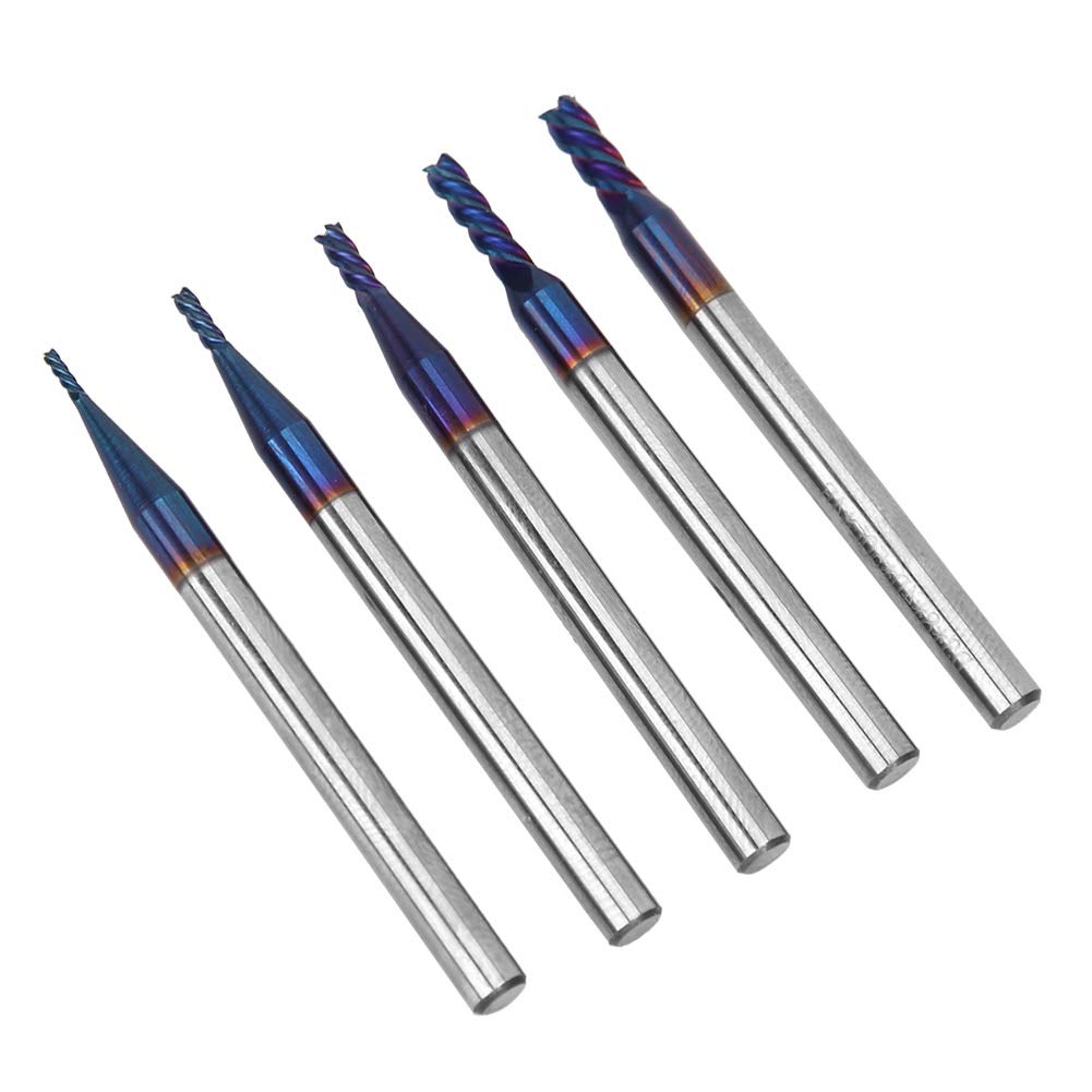 AMONIDA Fresa de Extremo 5 Piezas HRC65° Juego de Fresas de Acero de Tungsteno para Mecanizado CNC de Precisión