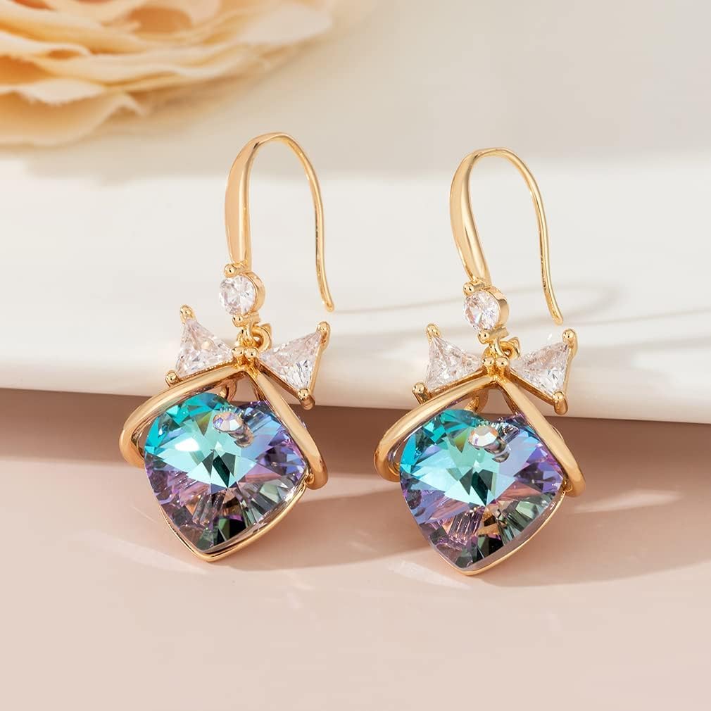 Austrian Crystal Bowknot Heart Drop Dangle Earrings for Women Fashion 14K Gold Plated Hypoallergenic Jewelry - Image 8