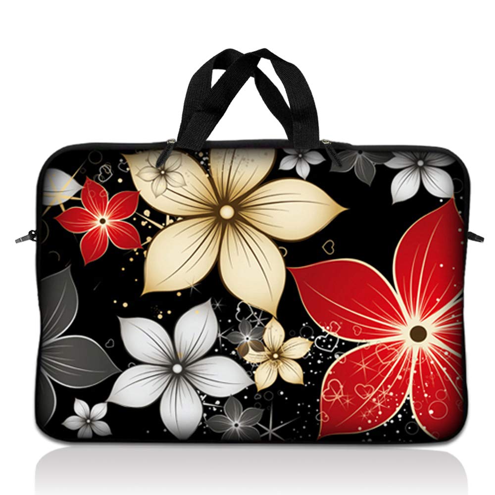 LSS 12.3 inch Laptop Sleeve Bag Carrying Case Pouch with Handle for 11" 11.6" 12" Acer, Asus, Dell, Hp, Sony, Toshiba, Pink Plumeria Flower — view 24