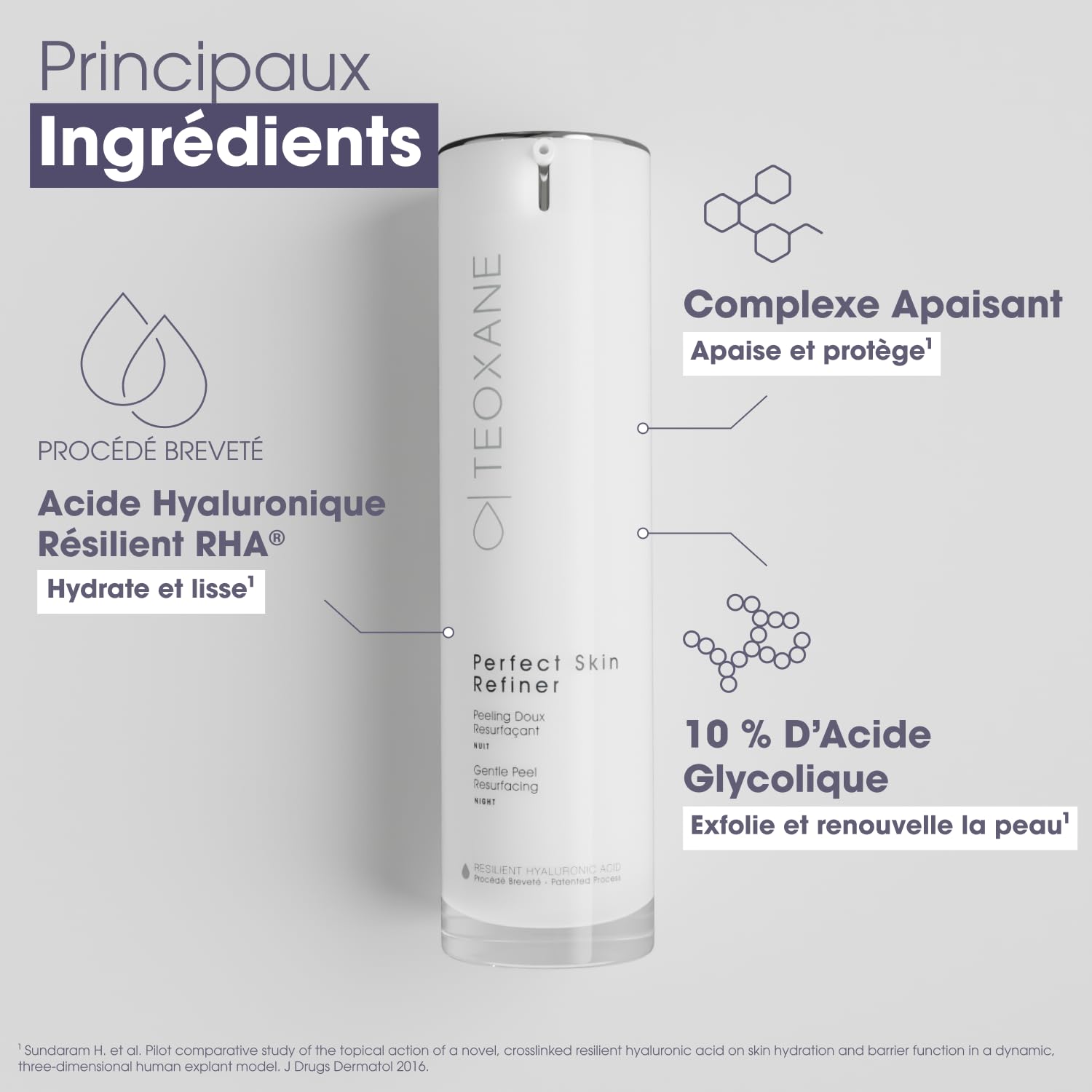 TEOXANE – Perfect Skin Refiner – Crème de Nuit Resurfaçante à l’Acide Glycolique et à l’Acide Hyaluronique RHA®, Soin de Nuit Lissant et Éclat, Tous Types de Peaux, 50 ml, Fabriqué en Suisse