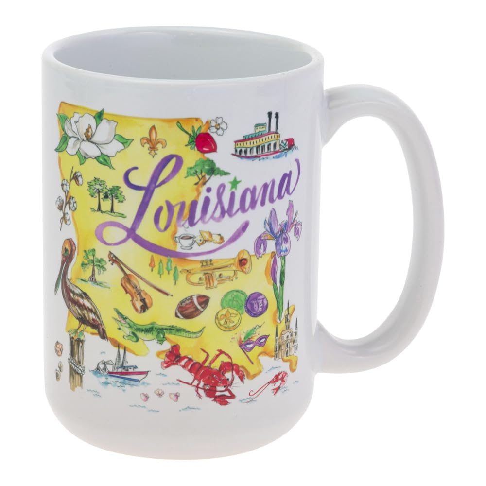 Boston InternationalCoffee Mug Rosanne Beck State Collection Ceramic Tea Cup, 15 Ounces, Louisiana