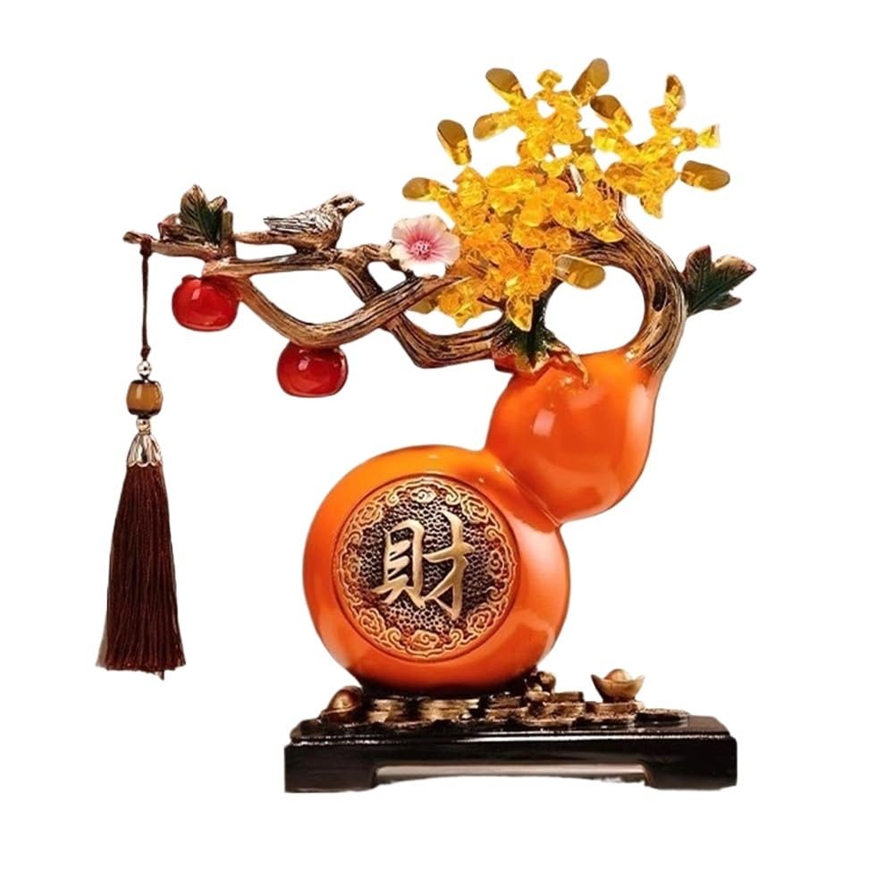 Money Tree Crystal Money Tree with Gourd Ornament, Living Room Feng Shui Decoration, Luck Reiki Crystals Decor Crystal Tree(Orange)
