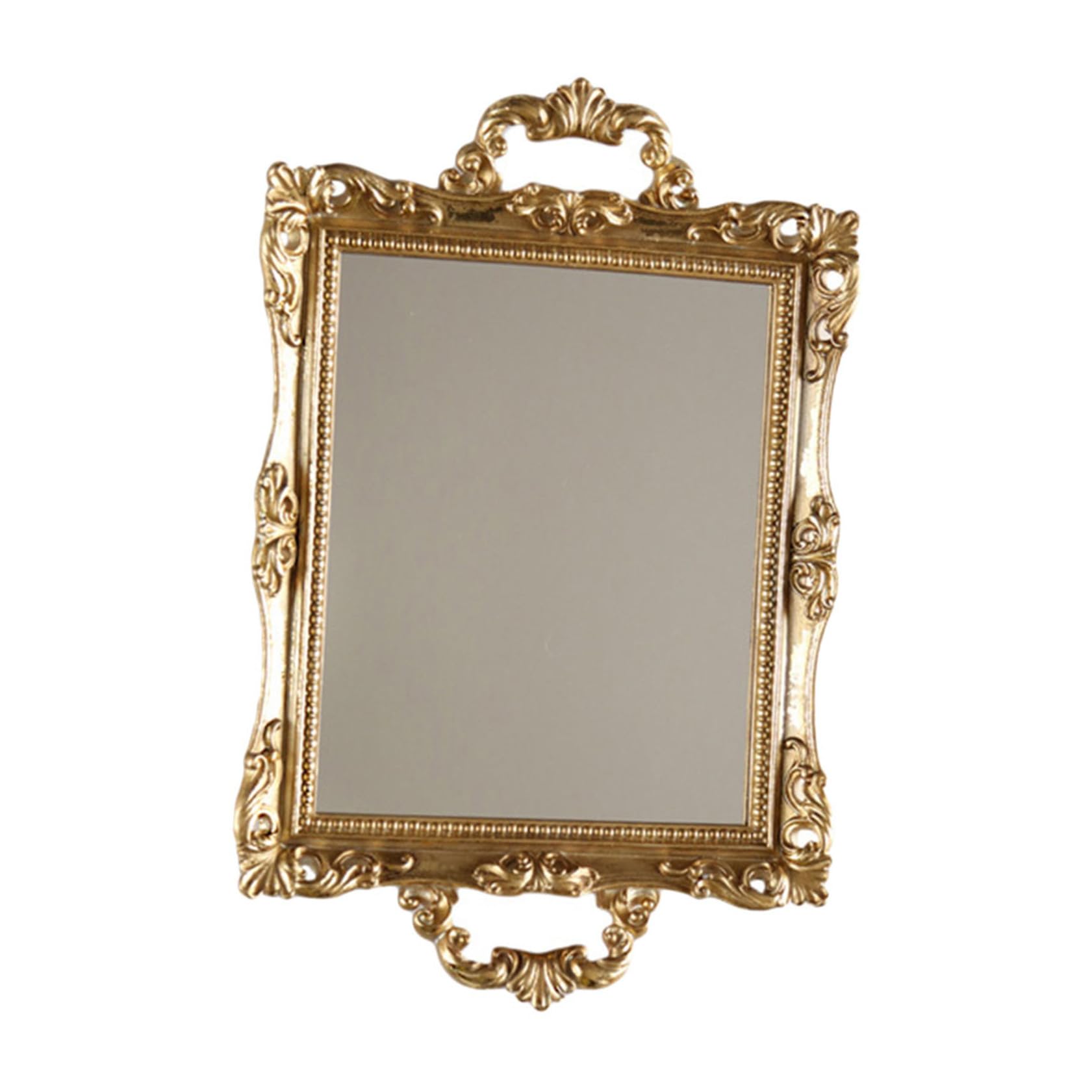 Plateau Sculpté Rétro en Résine avec Miroir Doré Vintage
