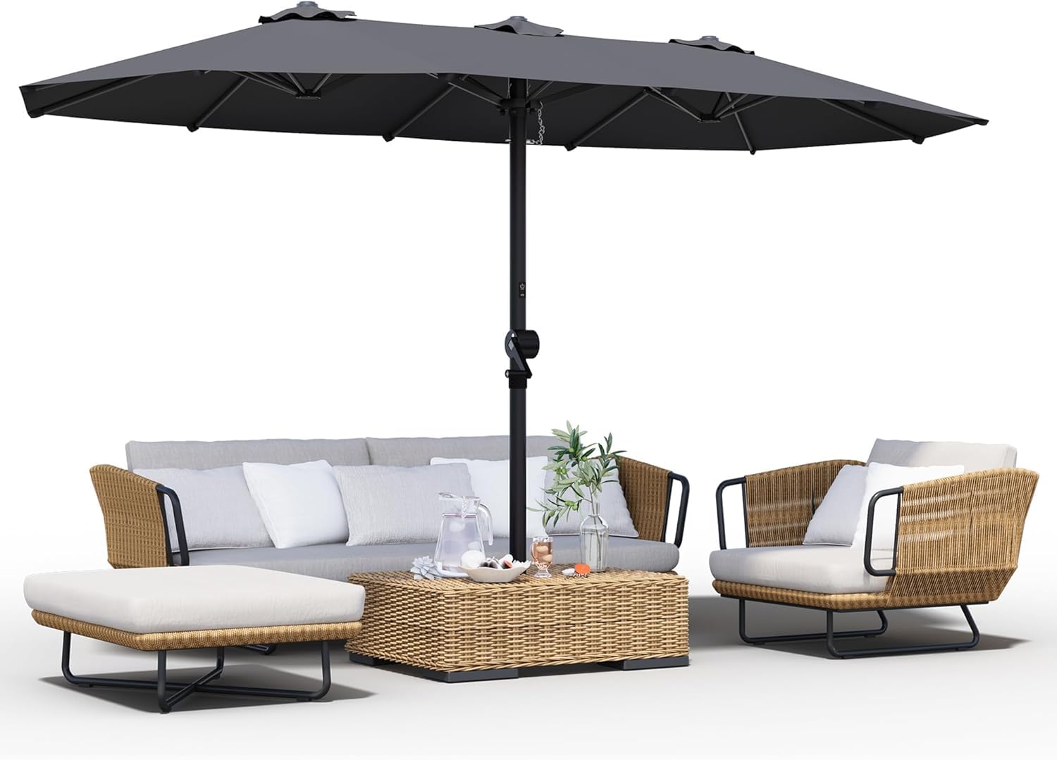 GarveeHome Sonnenschirm großer rechteckiger Sonnenschirm 13FT für Garten Terrasse, handkurbelbetrieben, UV-Schutz, windfest, ohne Sockel,