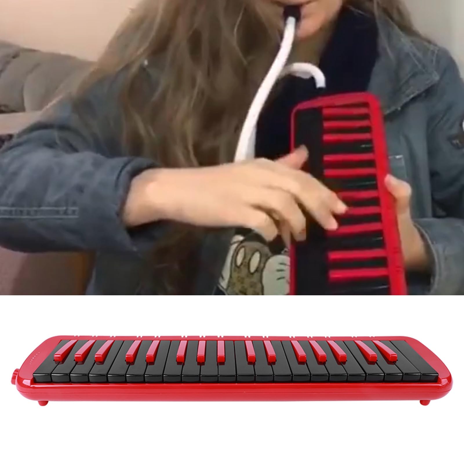 Melódica de 37 teclas, instrumento musical de viento; melódica para principiantes con boquilla, diseño ergonómico y cuerpo de resina ABS; incluye bolsa de EVA para practicar y (Roja)
