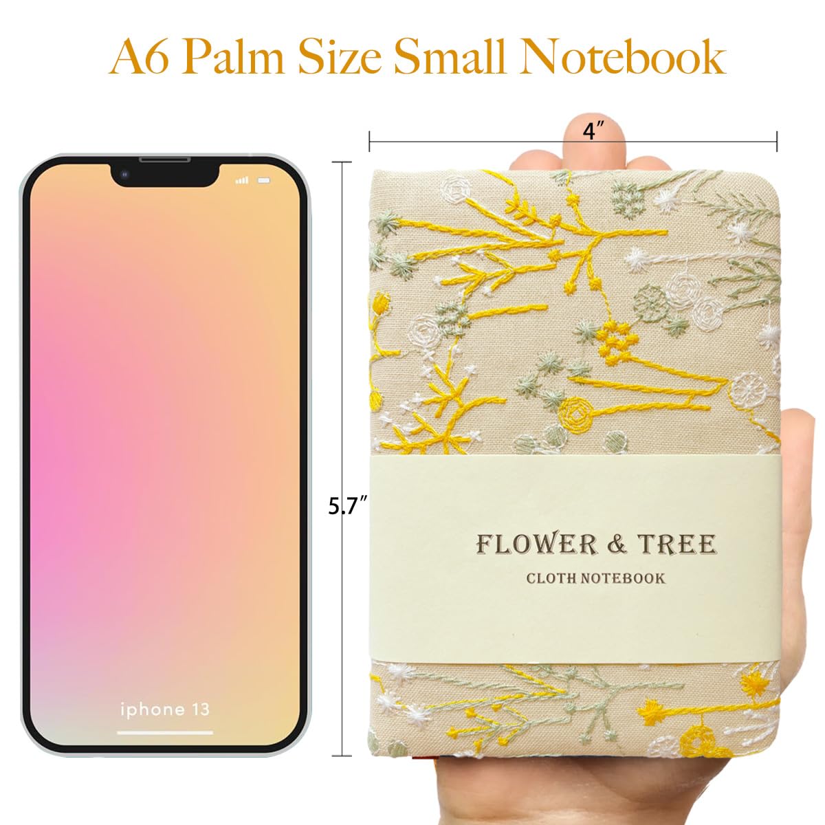 ipoul Embroidered Pocket Notebook for Women A6 Mini Cloth Journal, Hardcover, 264 Pages - Image 3
