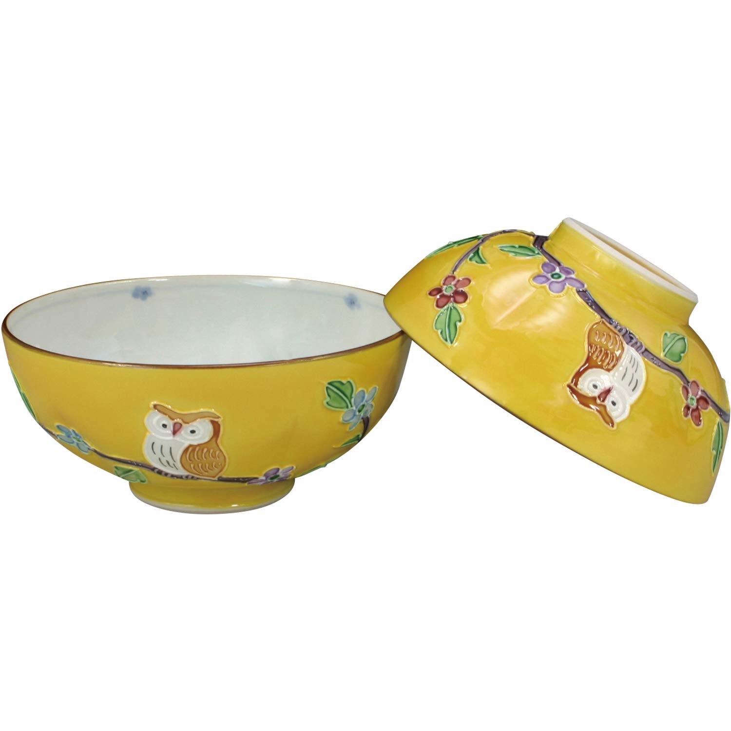 Amazon｜京焼 清水焼 昇峰窯 組飯碗 黄交趾ふくろう lhk433｜飯碗