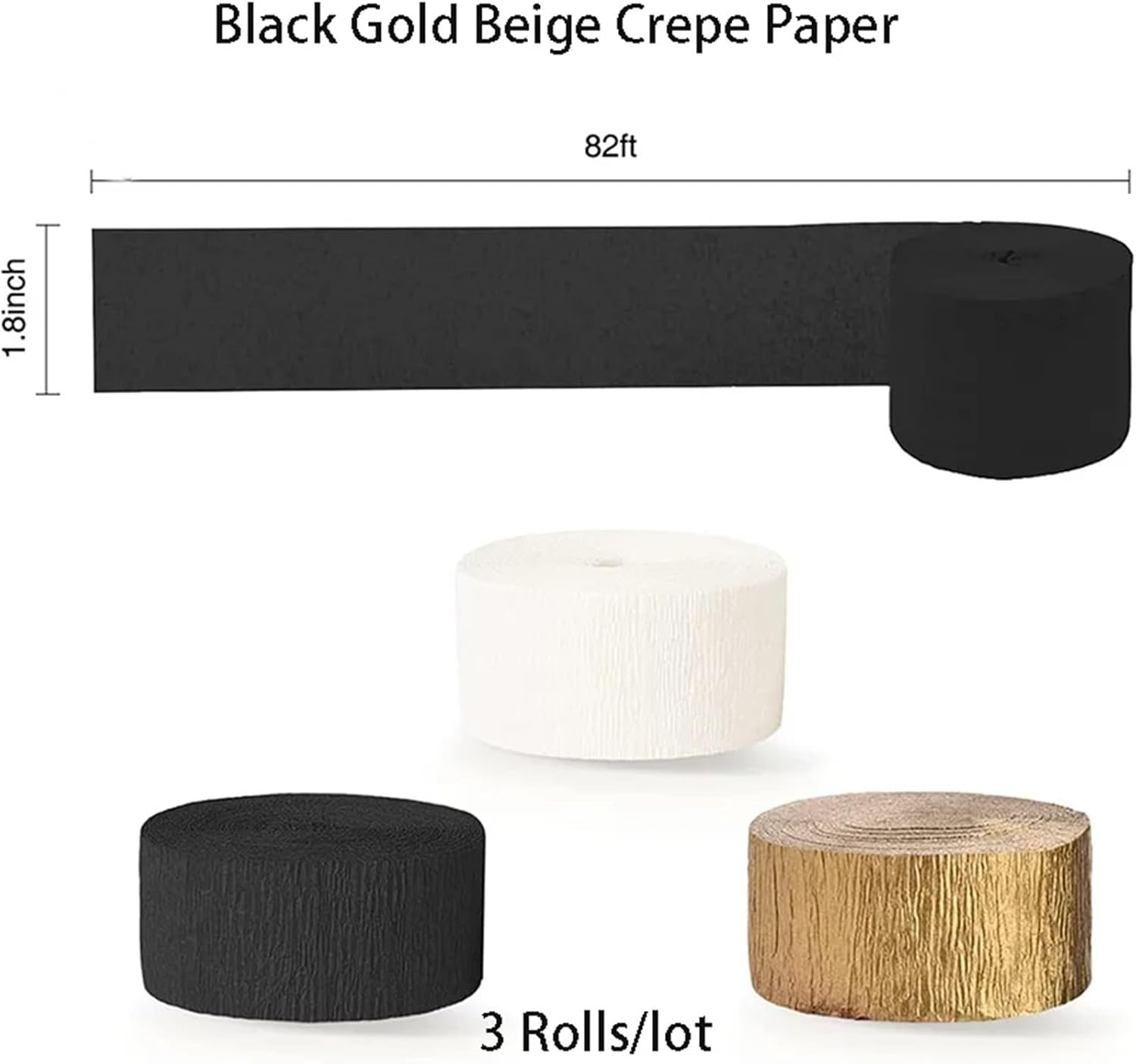 Crepe Paper Streamers 12Roll Black Gold Birthday Party Streamer Rolls Decoration Crepe Paper Gold Garland for Xmas New Year Backdrop Decor