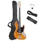 GLARRY 4 String GJazz Electric Bass Guitar Full Size Right Handed with Guitar Bag, Amp Cord and Beginner Kits (Transparent Yellow)