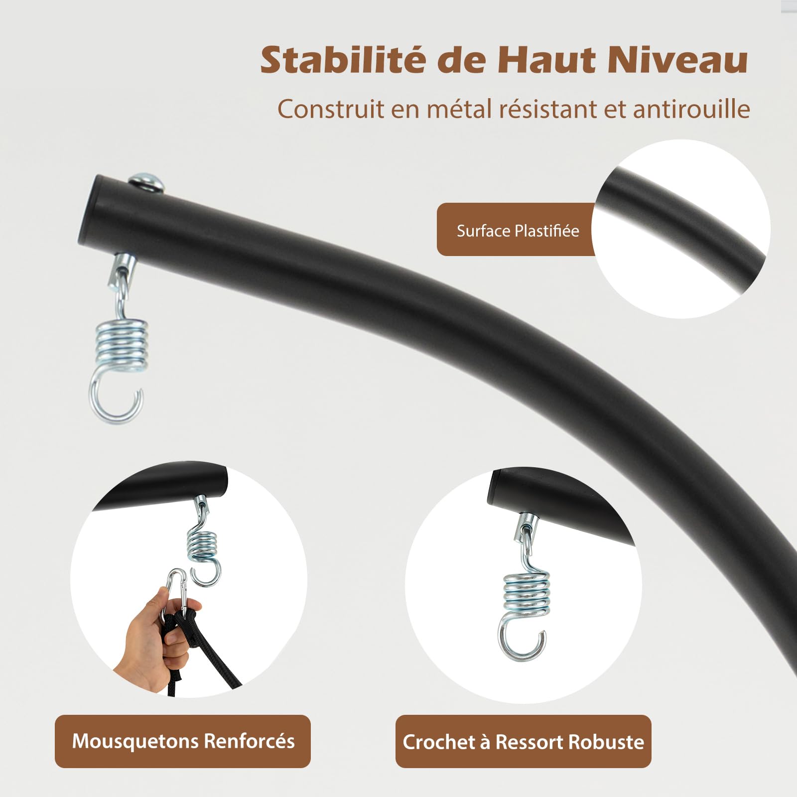 COSTWAY Fauteuil Suspendu Extérieur Intérieur, Support en Acier