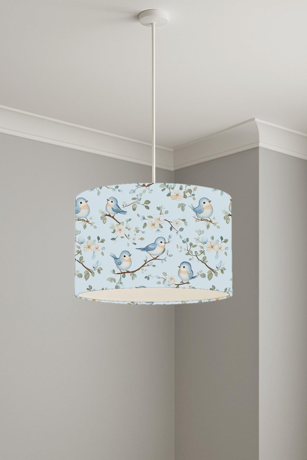 Bluebird Blossom Serenade lightshade – 30 x 21cm Ceiling Drum Shade | A194A6