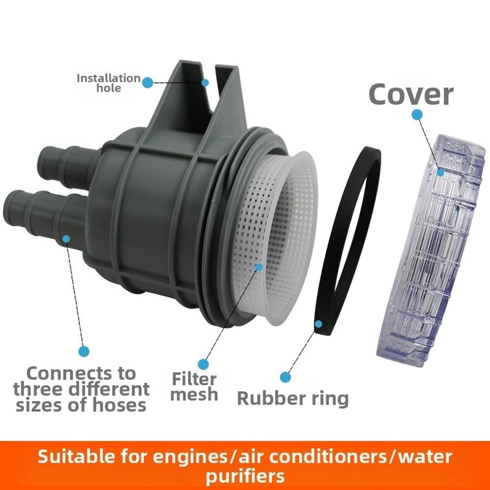 Filtro de agua de mar grande de PC transparente para motor de barco y generador, colador lavable atrapa arena y óxido, 3 boquillas de manguera (25,4/31,8/38,1 mm), accesorios para sistema de