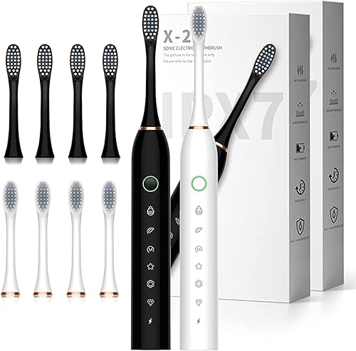KLiHDSM 2023-2 cepillos de dientes eléctricos sónicos blanqueadores con 8 cabezales de cepillo, 6 modos de limpieza y temporizador inteligente, para