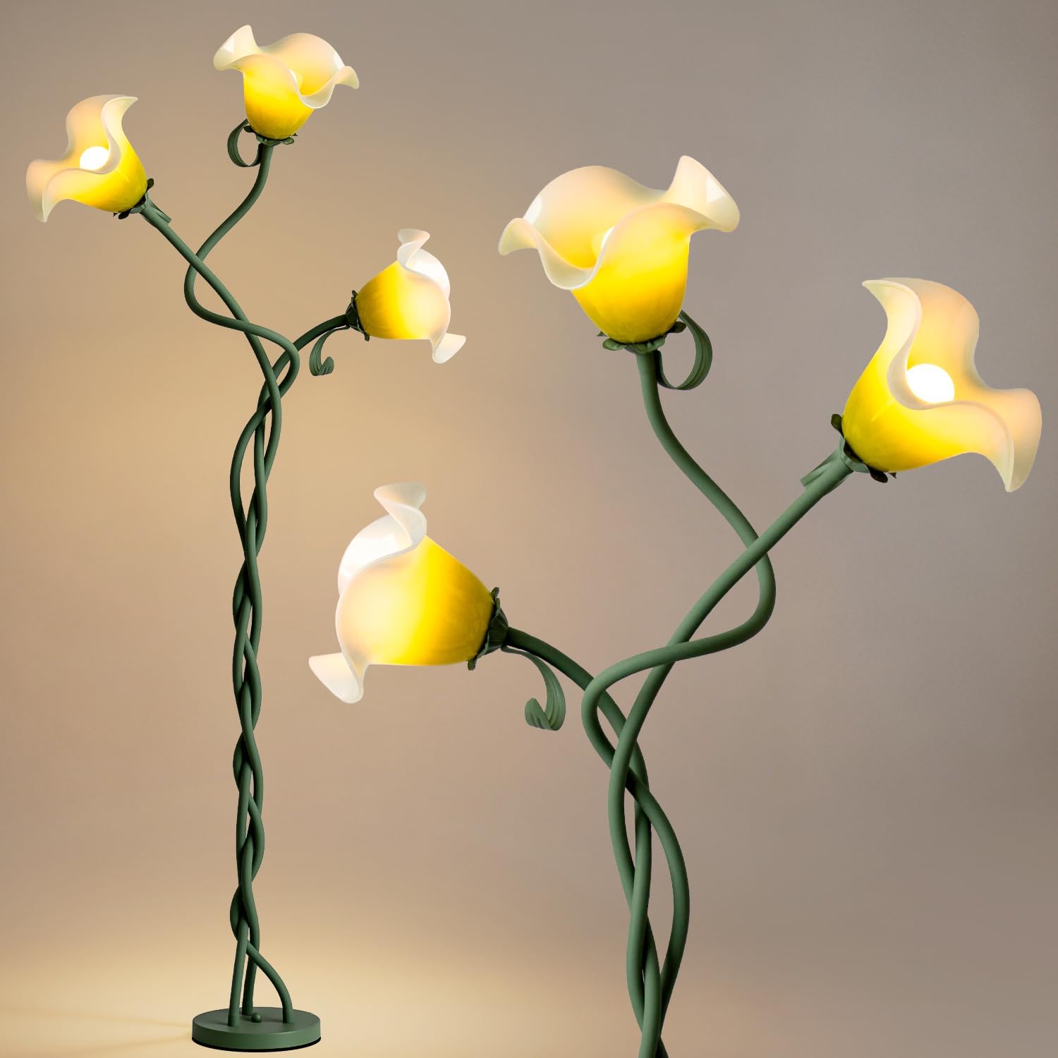 Flower Floor Lamp for Living Room,Tall Standing Reading Lamp with Flexible Neck,3 Color Temperatures LED Dimmable Decorative Light,Green Calla Floor Lamp for Bedroom Corner (Green)