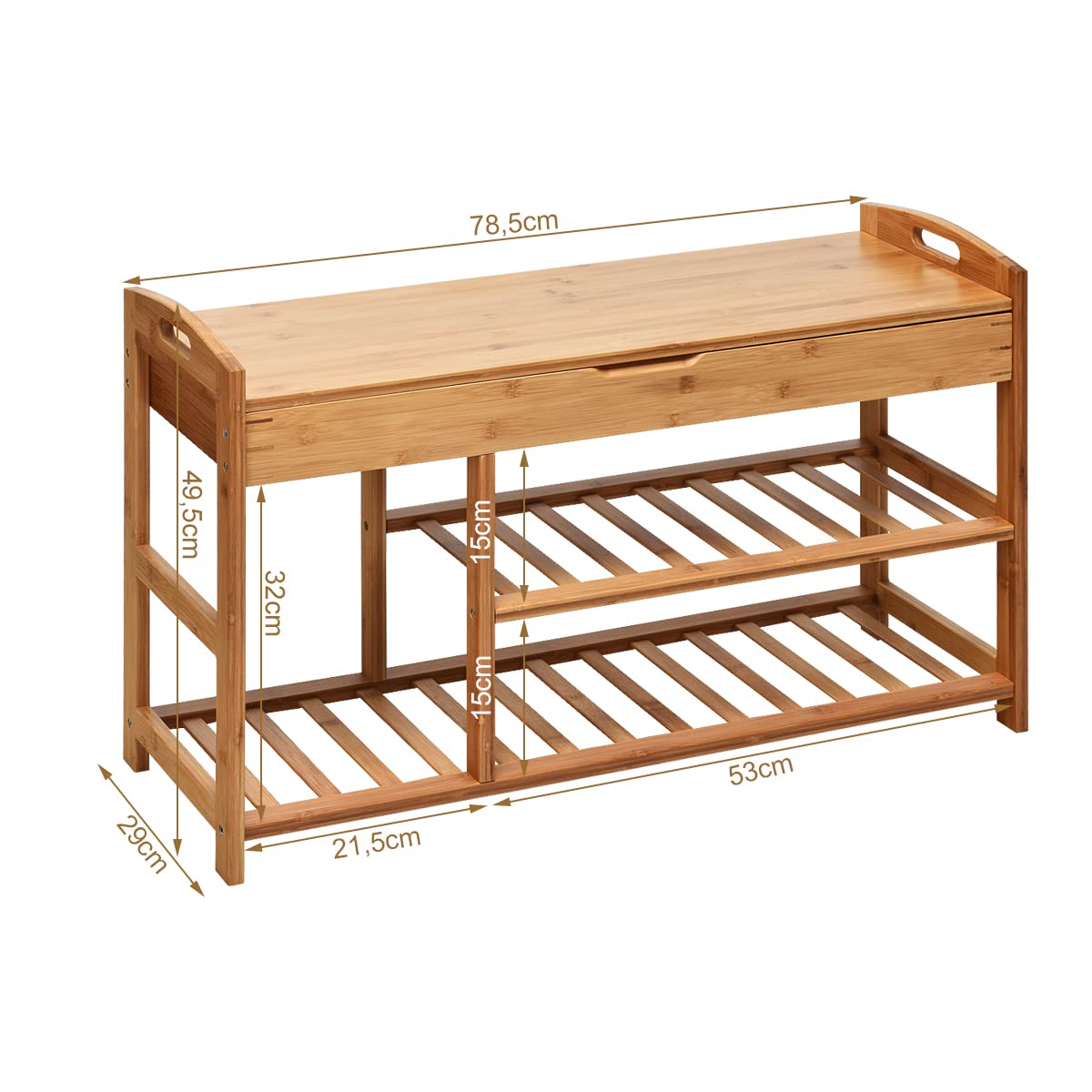 COSTWAY Shoe Bench, 3-in-1 Shoe Rack, Bench and Umbrella Stand, with Adjustable Shelves, 10 Open Compartments, Padded Shoe Storage, 110 x 30 x 52 cm, Vintage