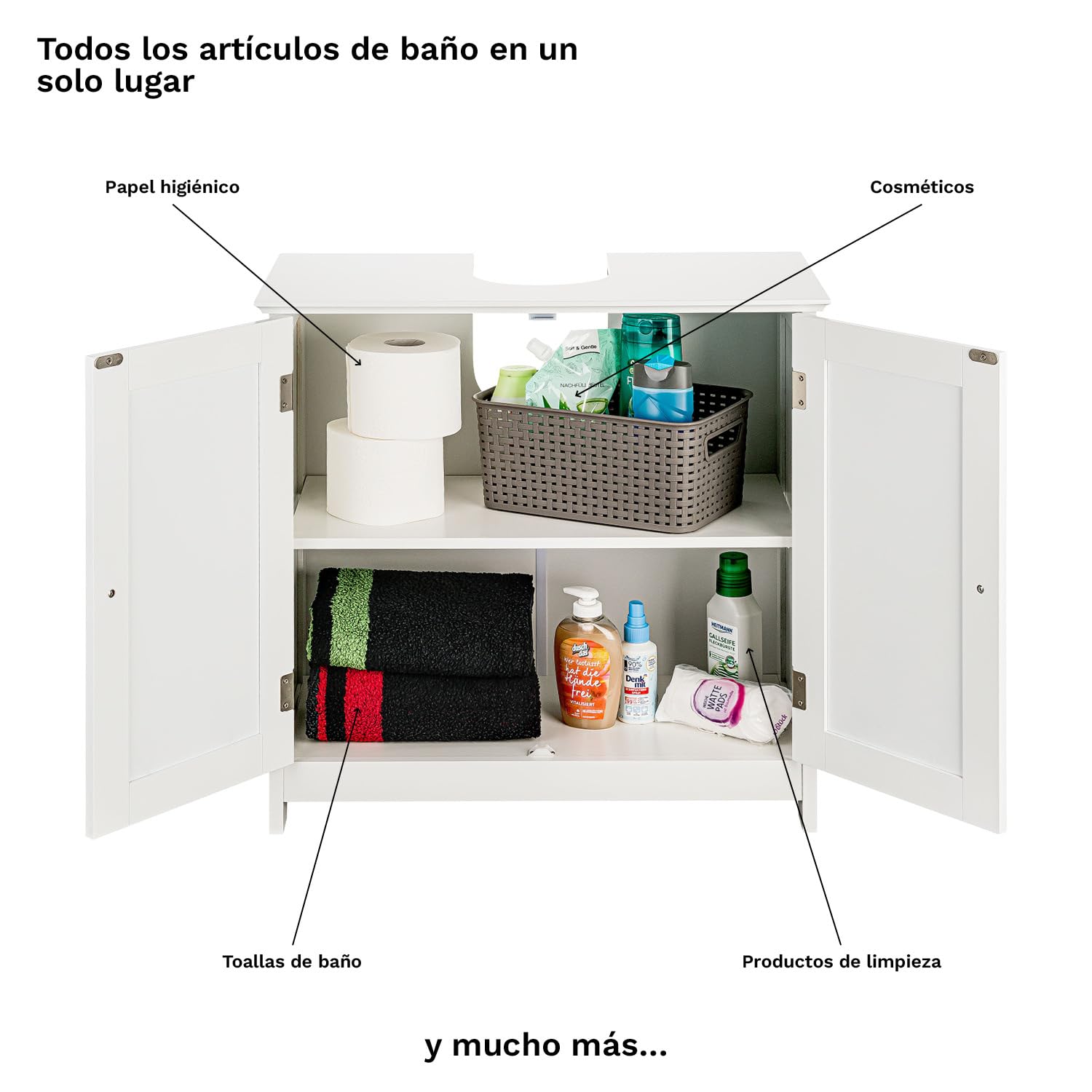 shelfmade Mueble bajo Lavabo Blanco Estilo rústico, 50 cm o 60 cm de Ancho Aprox. - Armario -(60 x 30 x 60 cm)