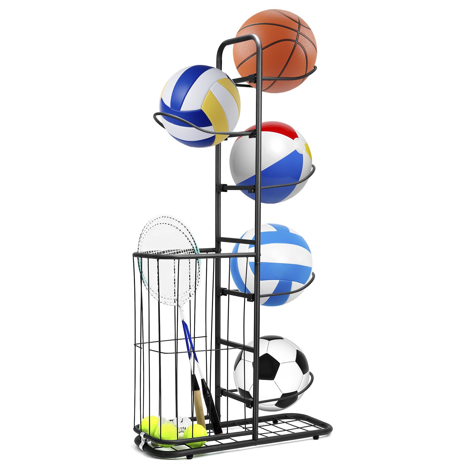 QWORK Estante de Almacenamiento de Baloncesto, Soporte para Pelotas, 116 x 23.5 x 58cm